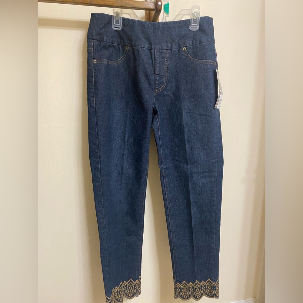 Slimsation Denim Ankle Pants - NWT embroidered scallop hem size 4 $79.99